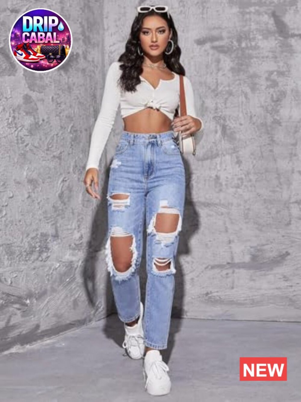 High Waist Boyfriend Straight Leg Ripped Jeans Distressed Denim - Picture 5 of 5